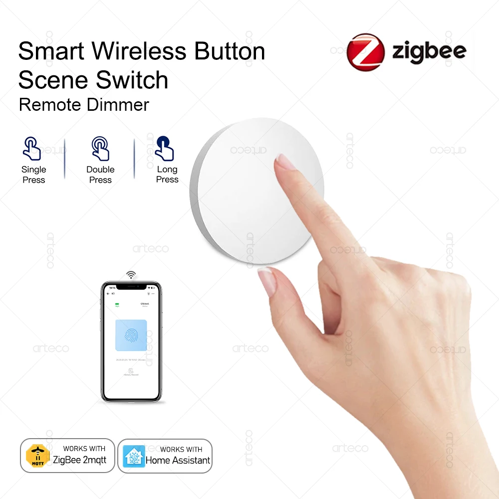 Zigbee 단추 스마트 무선 리모컨 장면 스위치, 배터리 전원 자동화 시나리오 스위치, Z2mqtt 