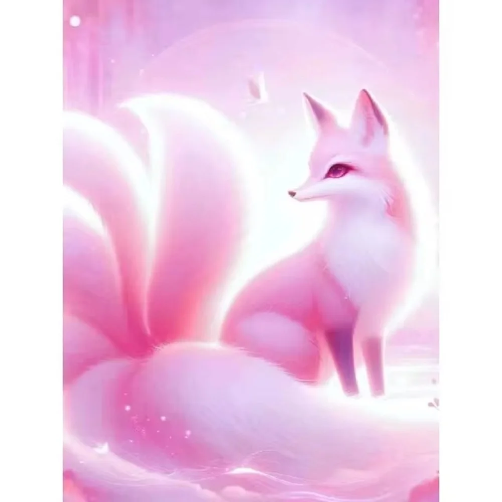 Animal Full Diamond Painting Kit Night Moon White Nine Tailed Fox Diamond Embroidery Handmade 5D DIY Mosaic Home Decoration