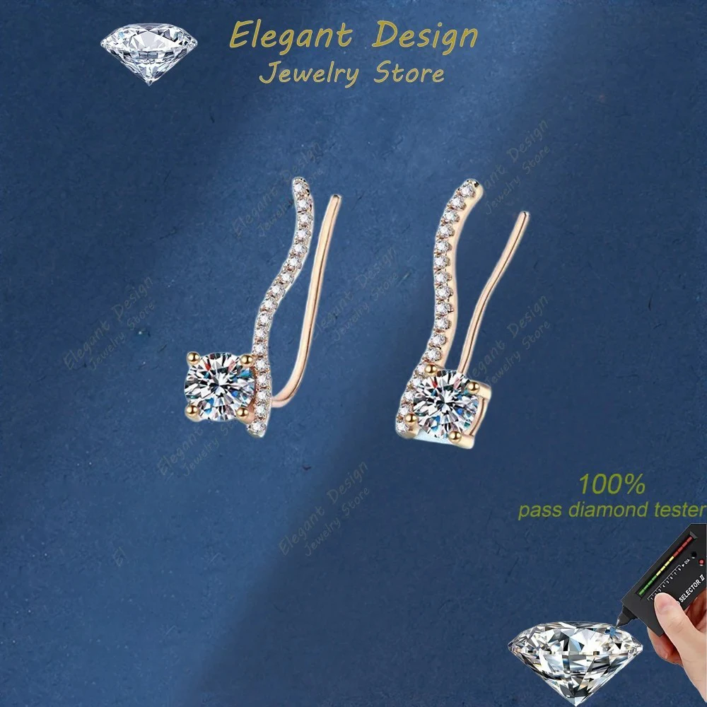 

Women Wedding Champagne Gold Line Earring Romantic 18K Stud Earrings Birthday Gift 1CT Moissanite Diamond Valentine's Day