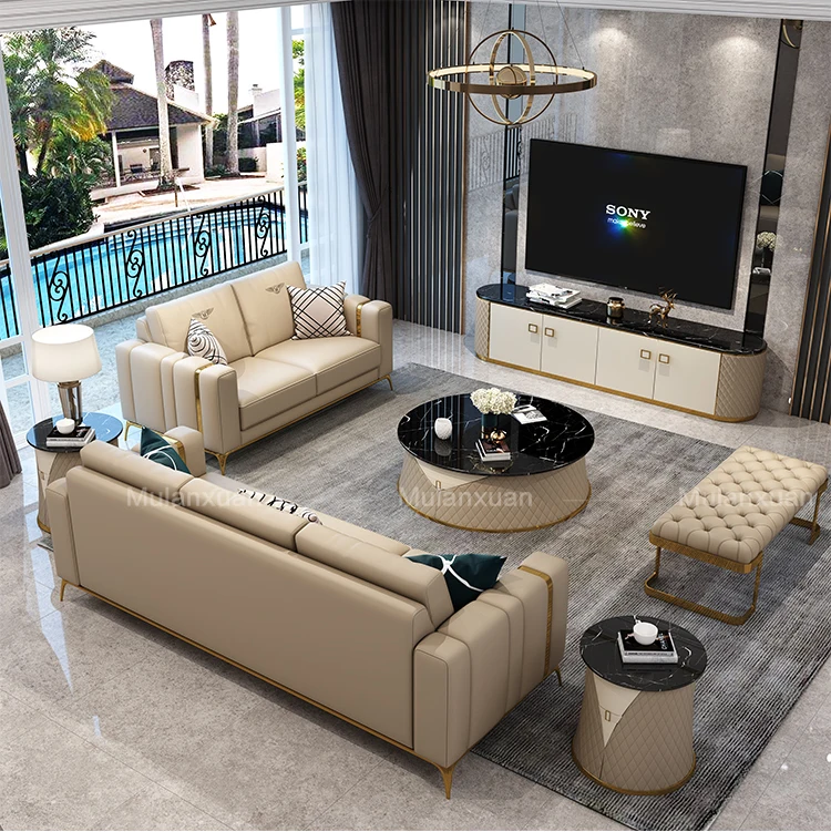 Modern Leisure Housewear Furnishings Living Room Upholstery Leather Deep Sectional Sofas