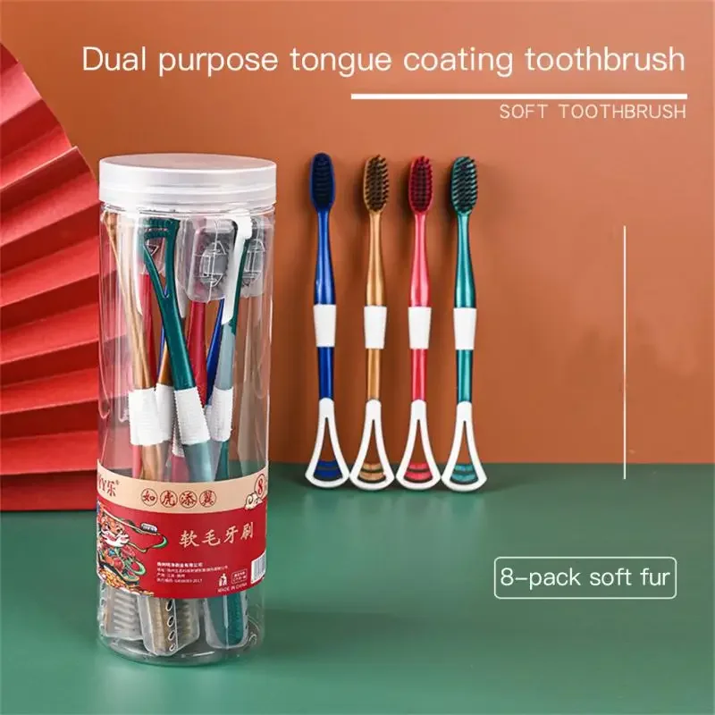 Toothbrush Tongue Scraper 8  Toothbrushes Arc Brush Head Independent Dust Cover Design Soft Bristles Non-slip Handle Toothbrush