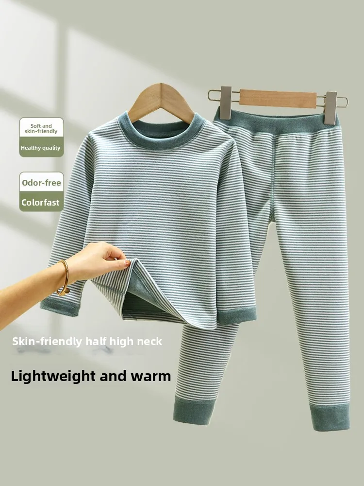 

Утепленный флисовый комплект термобелья для мальчиков: зимняя базовая одежда Dervo в полоску, теплая нижняя одежда для детей