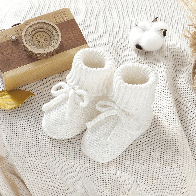 Infant Baby Shoes Cotton Knitted Newborn Girl Boy Boots Fashion Solid Warm Toddler Kid Slip-On Bed Shoes Handmade 0-18M Footwear