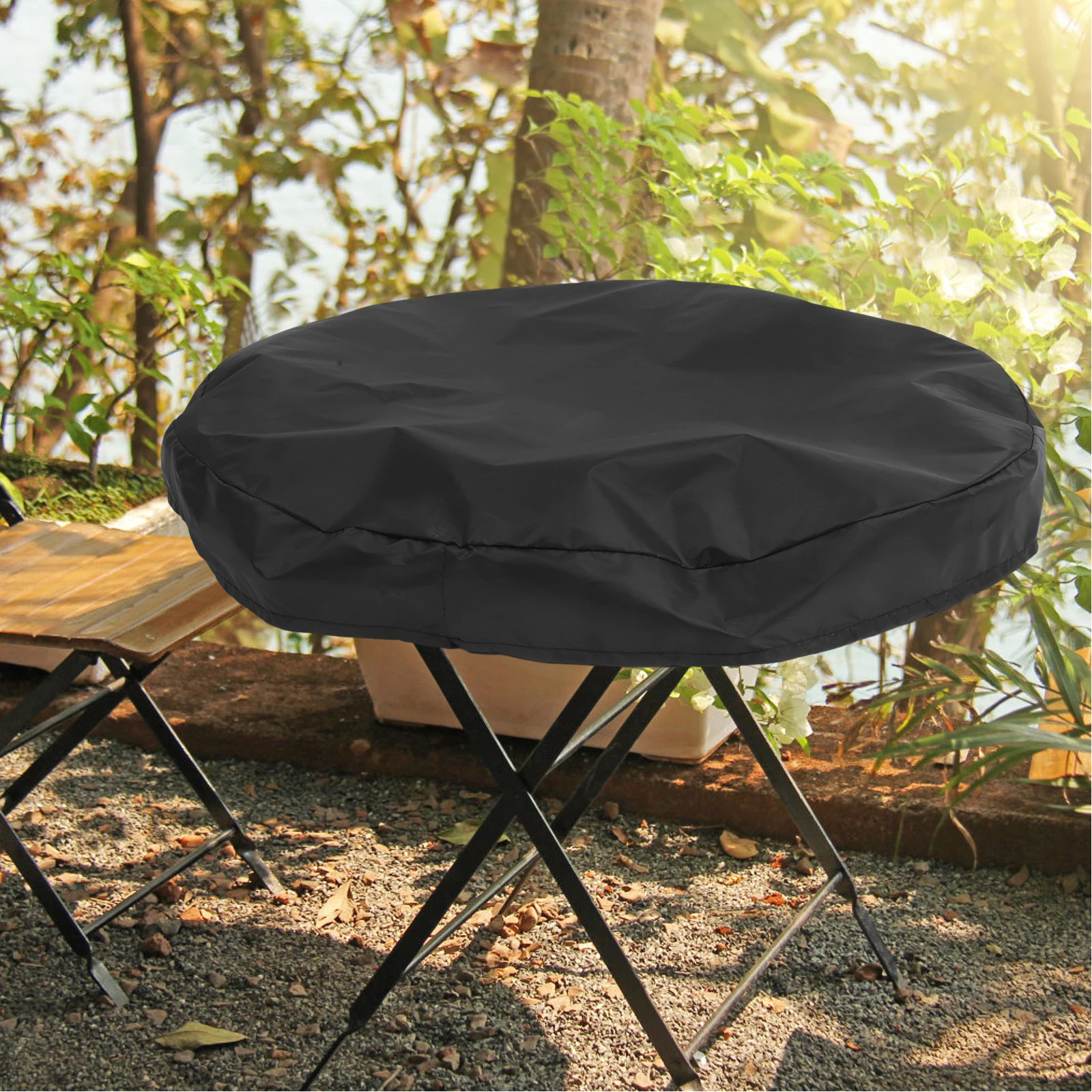 

Fire Pit Cover 100cm Round Black Oxford Fabric Heavy Duty Grill Cover Outdoor Fireplace Protector Barbecue Table Top Replacement
