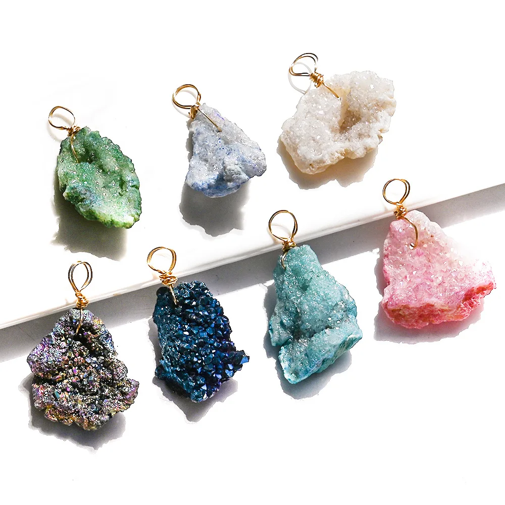 Natural crystal colorful cluster pendant rough stone necklace irregular natural agate pendant