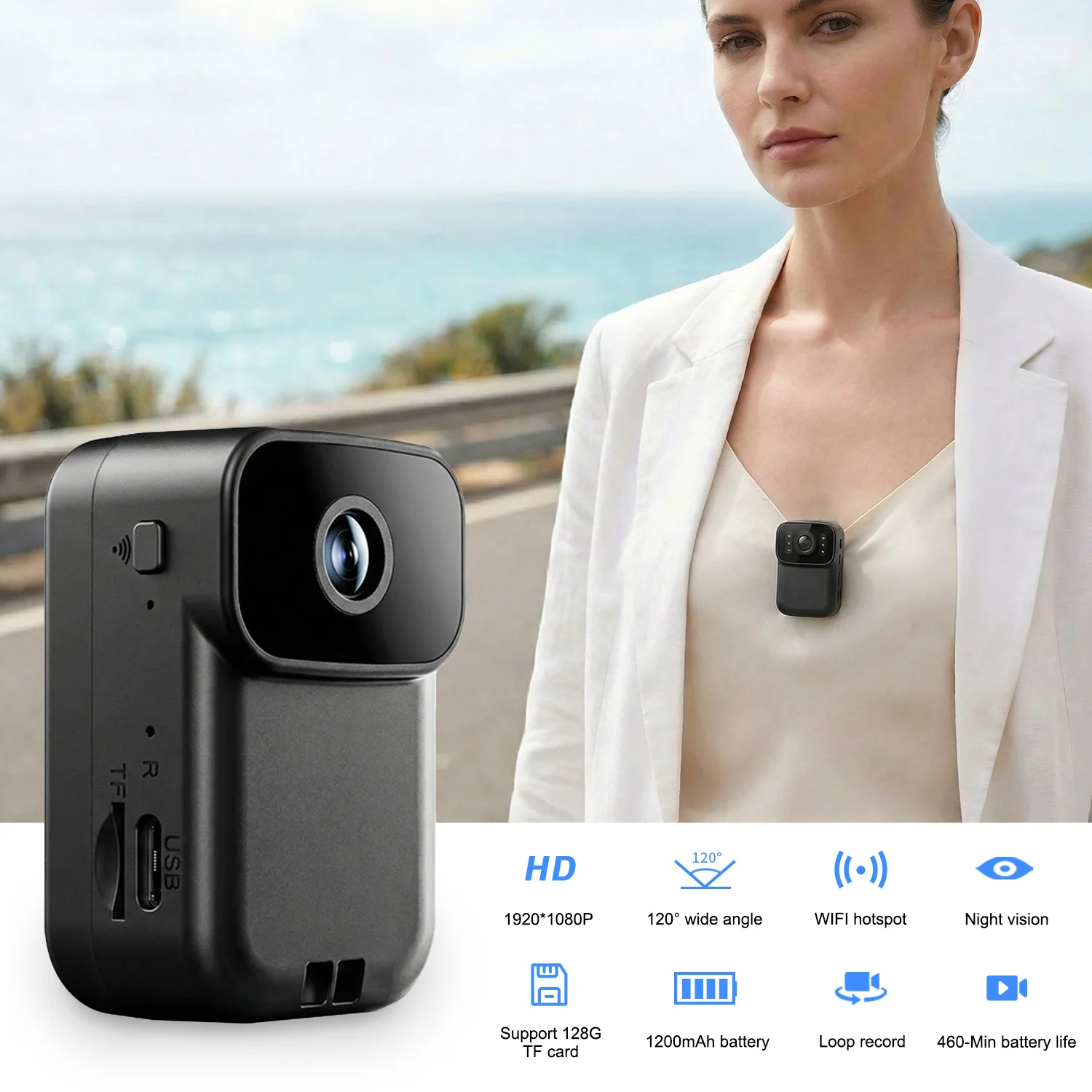 MD39 Portable Body Worn Camera 1080P Night Vision Mini DV 120° Wide Angle Pocket Video Recorder 8H Working Police Cam for Bike