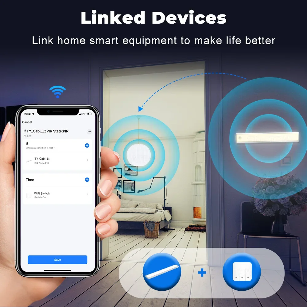 Tuya Wifi Smart LED Nachtlicht Küchen schrank Beleuchtung Infrarot Pir Bewegungs sensor Wand leuchte funktioniert mit Unterstützung Alexa Google