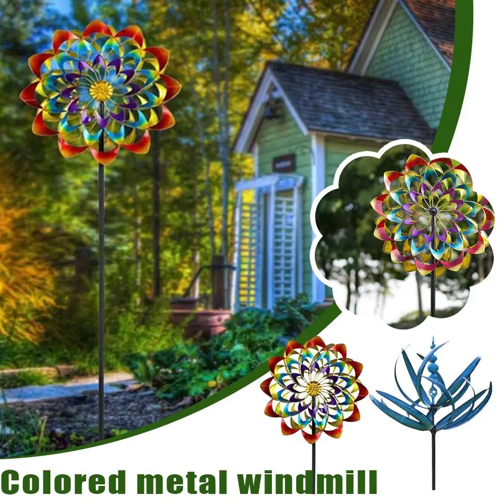 

Colored Outdoor Unique And Magical Metal Windmill Spinners Patio Color Collector Yard Wind Wind Catchers Rainbow Decoration B9a5