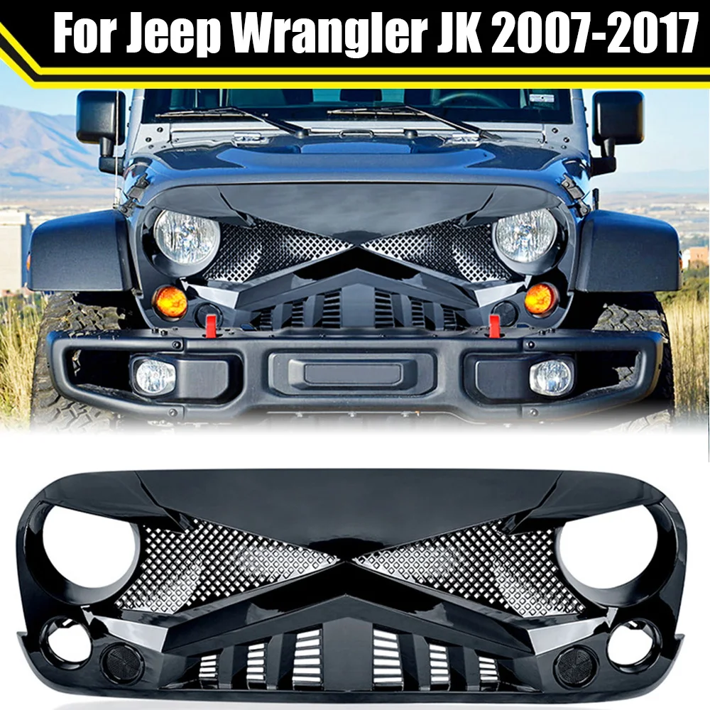 Gloss Black Knight Style Grille For Jeep Wrangler JK 2007-2017 Car Grill Racing Grills Bumper Mesh Modified Mask Upper Grid