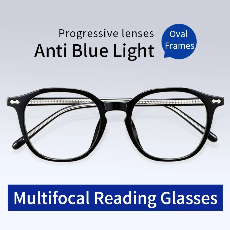 Multifocus Reading Glasses Progressive Multifocal Lens Blue Light Blocking for Men,TR90 Full frame Readers