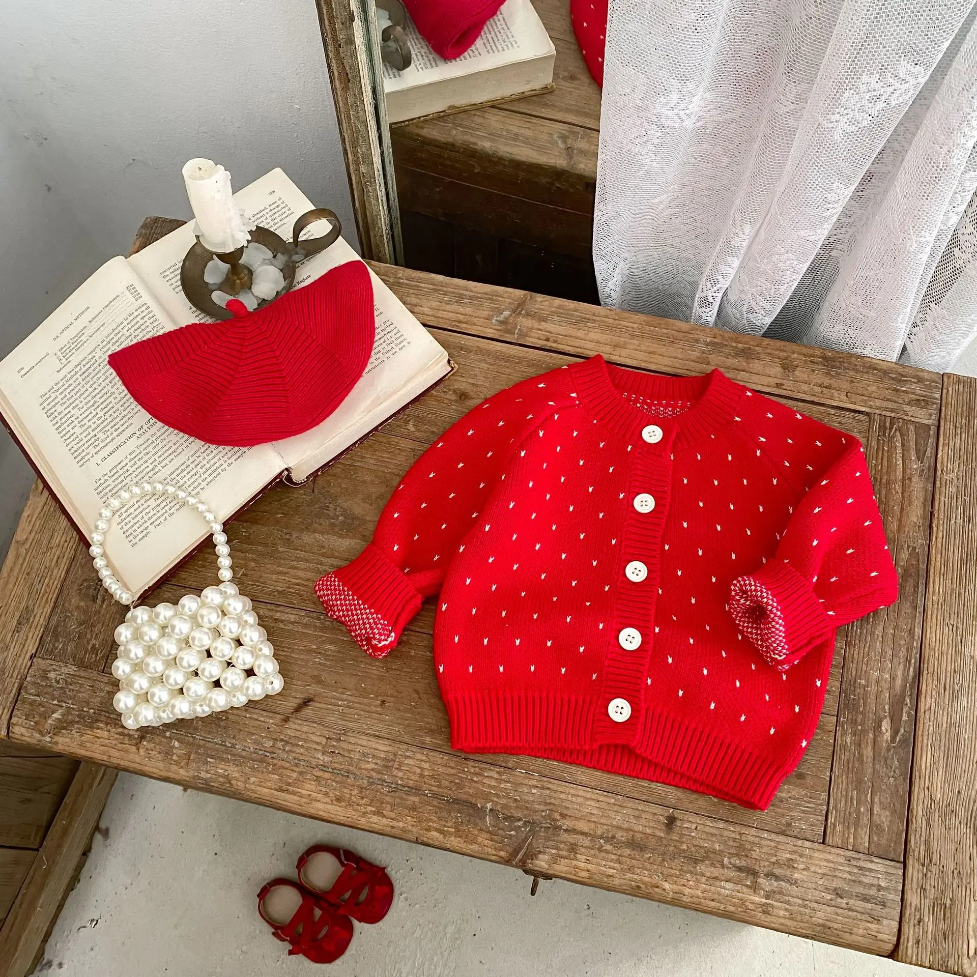 Baby Sweater 2025 Autumn and Winter New Sweet Baby Girl's Knitted Cardigan Coat New Year's Clothes