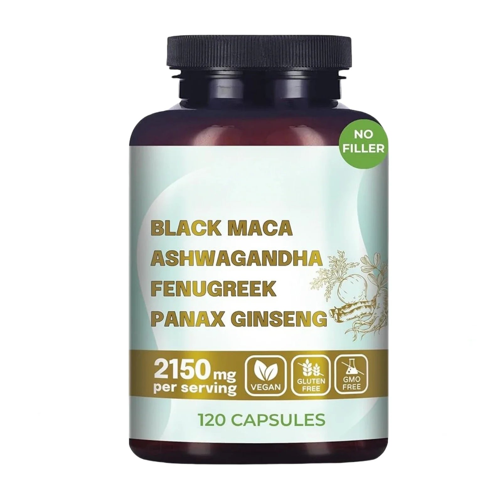 Black Maca Root, Ashwagandha, Panax Ginseng, Fenugreek Capsules, Male Enhancing Supplement Natural 4-in-1 Organic Original