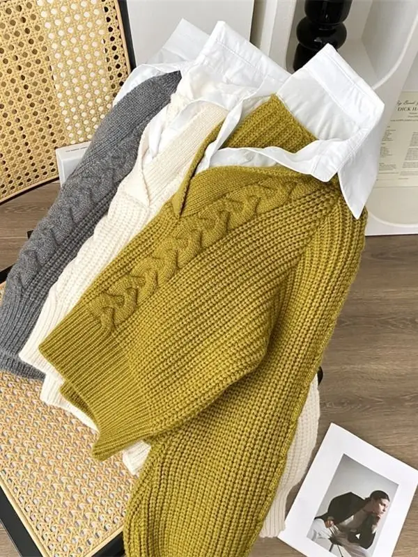 New Fashion New Casual Fall Winter Fake Two-piece Knitted Top for Women Autumn and Winter Long Sleeves Sweater for Women Tops