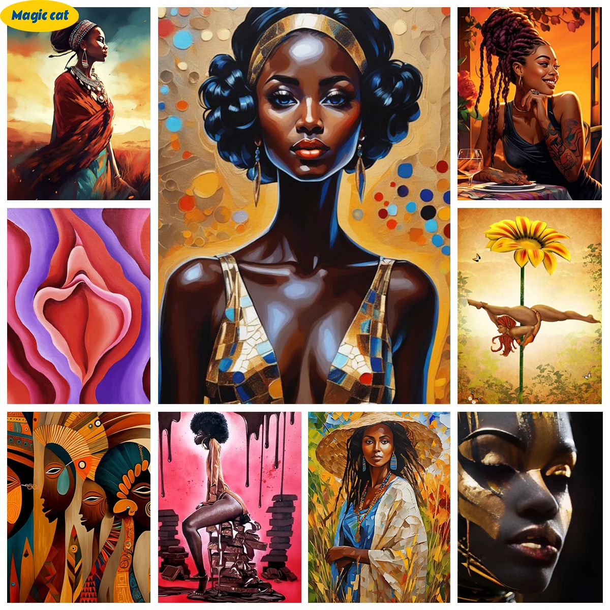 

African 5D Diamond Art Painting Tribal Princess Diy Diamond Embroidery Cross Stitch Kit Mosaic Human Body Living Room Wall Decor