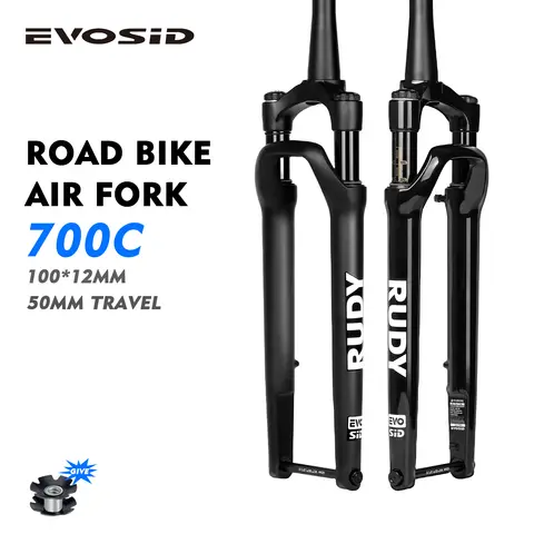 EVOSID 700C Suspension Fork 100*12MM Rock Shox Air Gravel Bicycle Fork Thru Axle Disc Road Bike Fork