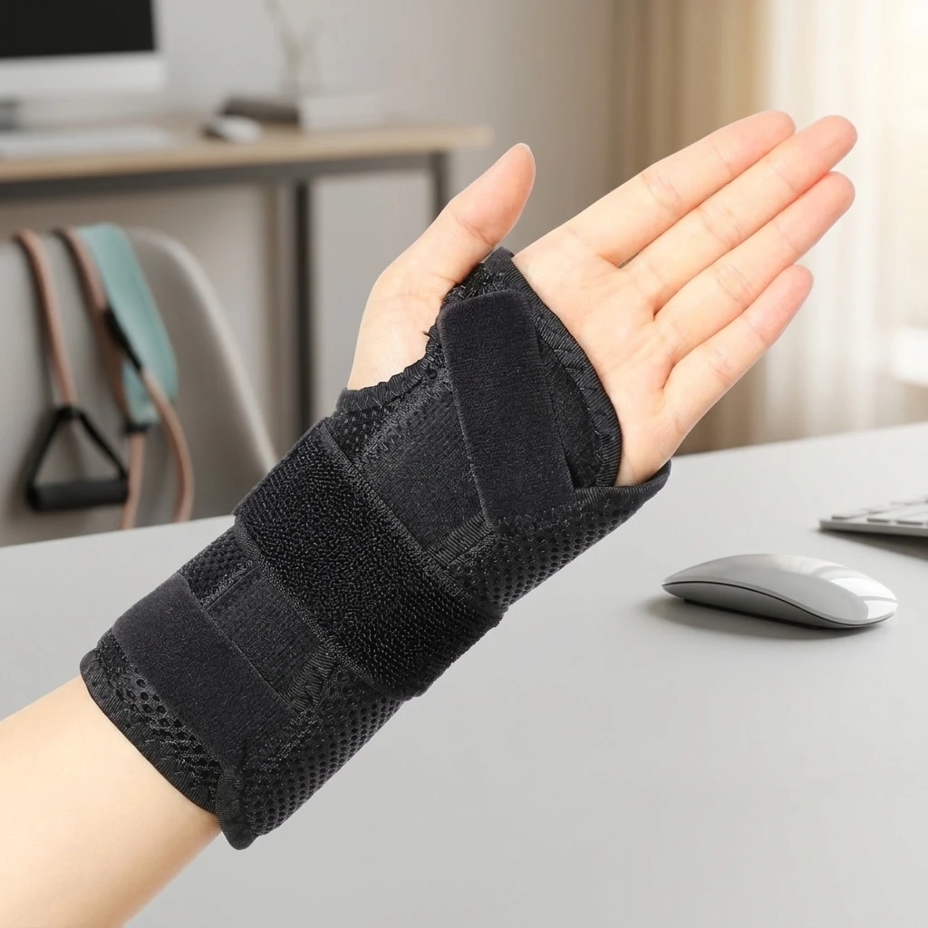 Removable Wrist Brace Aluminum Splint Support Adjustable Breathable wrap for Adult Men Women Left Right Black