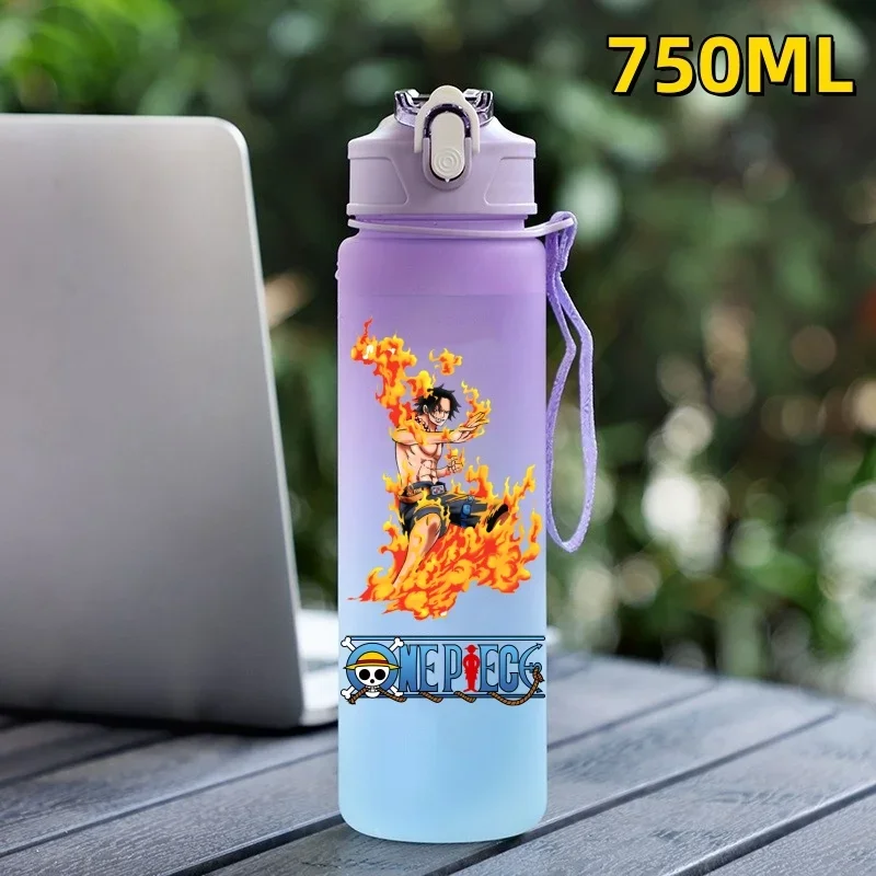 Uma peça luffy esporte ao ar livre 750ml grande capacidade dos desenhos animados portátil garrafa de água de plástico beber copo estudante presente aniversário natal