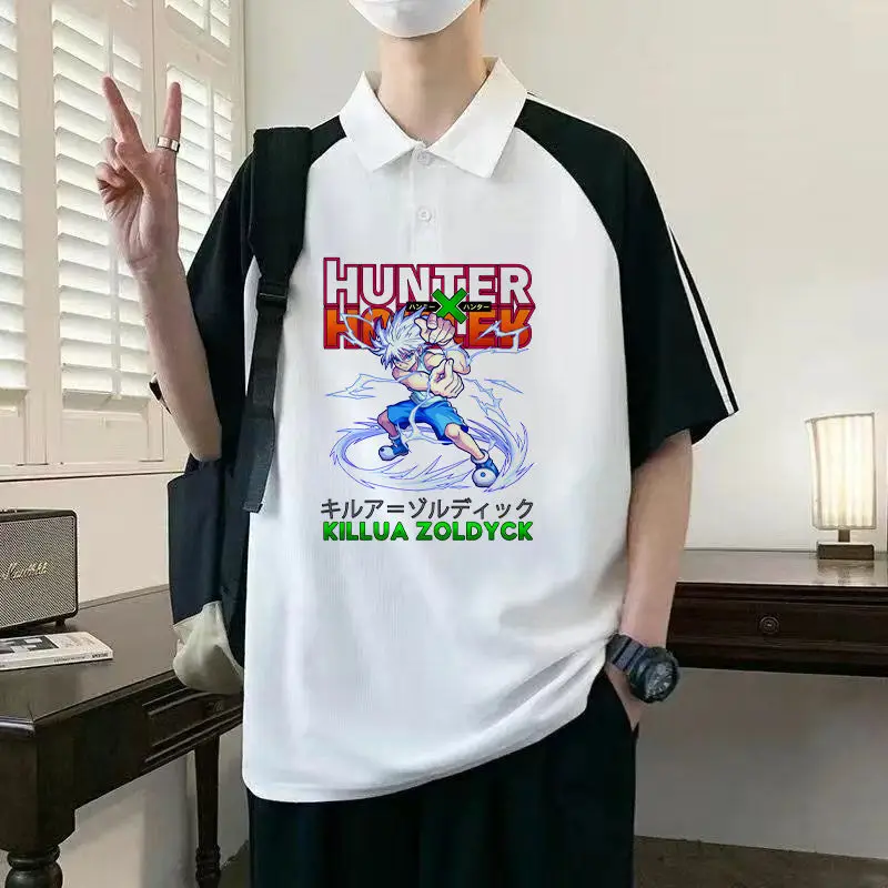

X Hunter Lapel T-Shirt For Men, Killua Merchandise, Anime Student, Gon, Phantom Troupe, Hisoka Polo Shirt