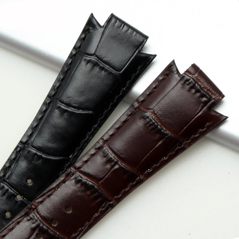 24x14mm Cowhide Leather Strap For Tissot 1853 T60 Series L875/975K Men Women Wristband T60.1513 Convex End Watchband Black Brown