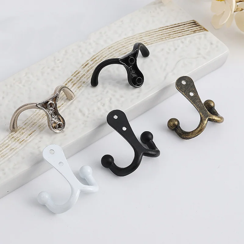 5pcs Double Head Coat Hooks Zinc Alloy Material Clothes Hook Towel Hook For Robes Coats Hats Keys Towels