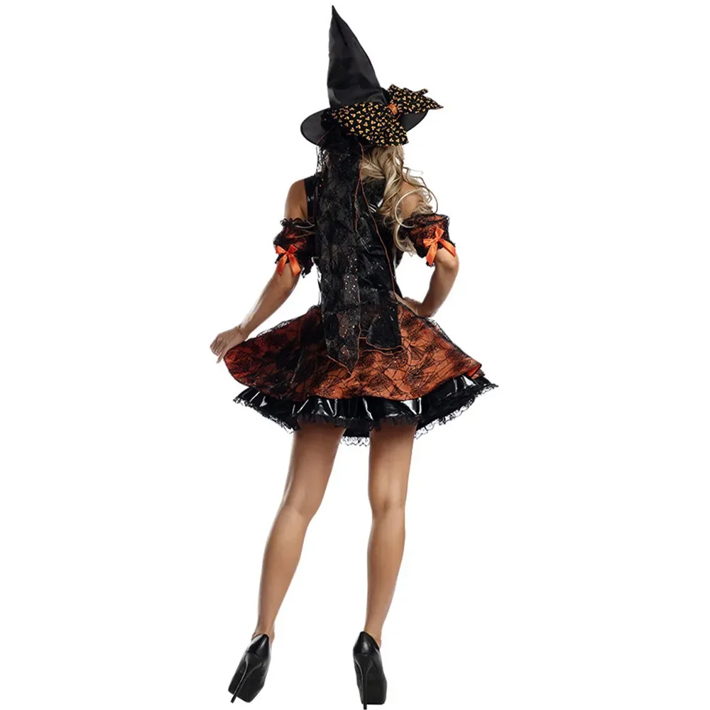 Gothic Volwassen Sexy Dame Paars Elegant Heksenkostuum Halloween Carnaval Fantasia Cosplay Dresse Met Hoedenpak