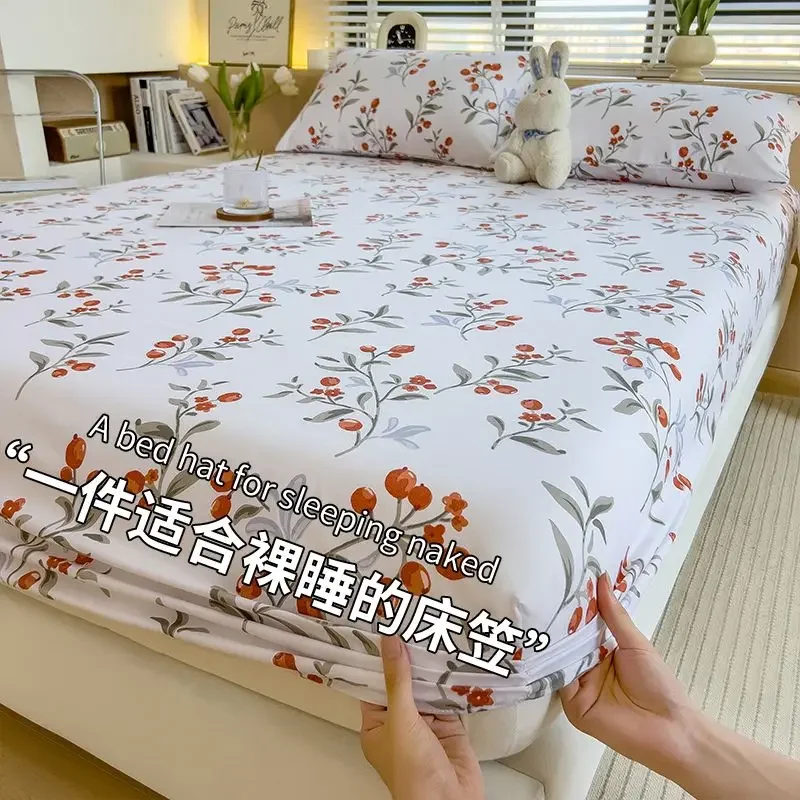 Country Style Floral Fitted Sheet Single Size Full Enclosure Elastic Dustproof Mattress Cover Non-Slip Bed Protector