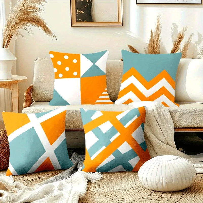 

Наволочка с современным геометрическим узором - бирюзовый и оранжевый наволочка с абстрактным дизайном и принтом для дивана, спальни, гостиной
