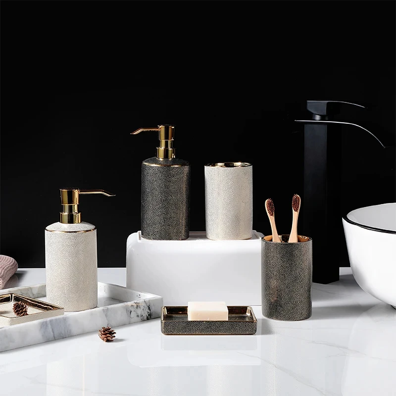 Nordic Bathroom Accessories Ceramic Shampoo Bottles Shower Gel Bottle Soap Dispenser Mouthwash Cup Soap Dish Toothbrush Holder