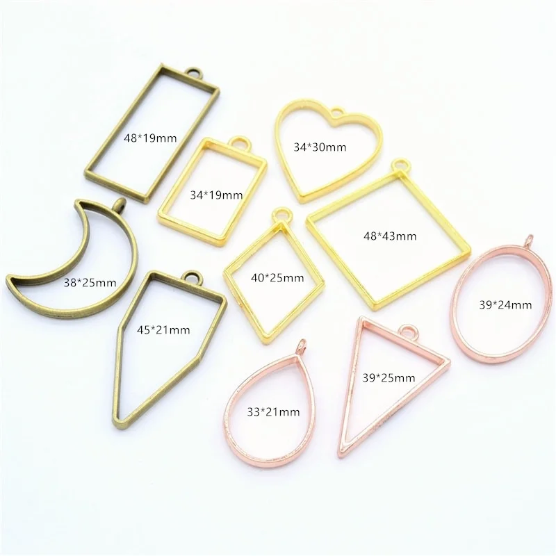 10pcs/set 7 Color Border Mold Geometric Hollow Metal Frame Bezel Epoxy Resin Pendant Tray For DIY Jewelry Making