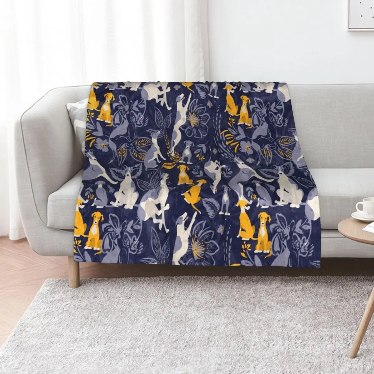 Greyhound midnight blue and yellow pattern Throw Blanket Stuffeds Decorative Sofa Thermals For Travel Heavy Soft Big Blankets
