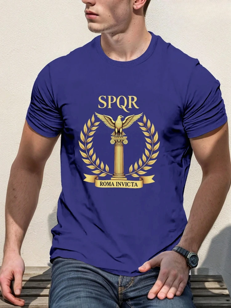 

Roman SPQR Eagle & Roma Invicta Graphic- Ancient Roman Empire Design-100% cotton O-neck casual printed men's T-shirt.