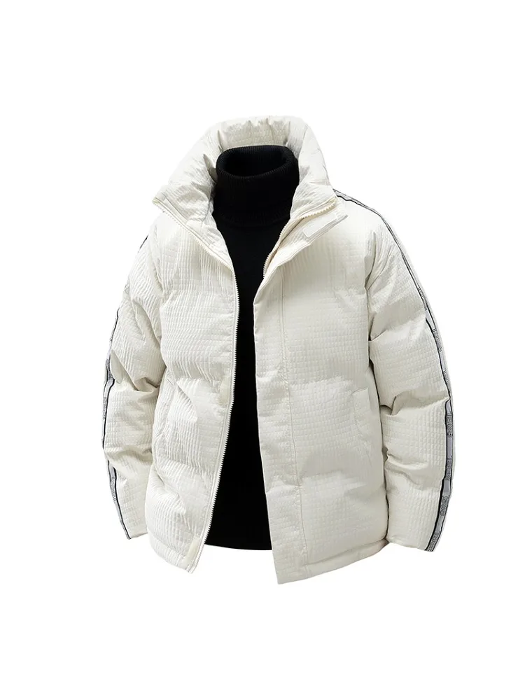 سترة شتوية فضفاضة مناسبة للرجال دافئة مقاومة للرياح بلون سادة نمط الشارع معطف سميك بياقة واقفة معطف قطني أنيق #2