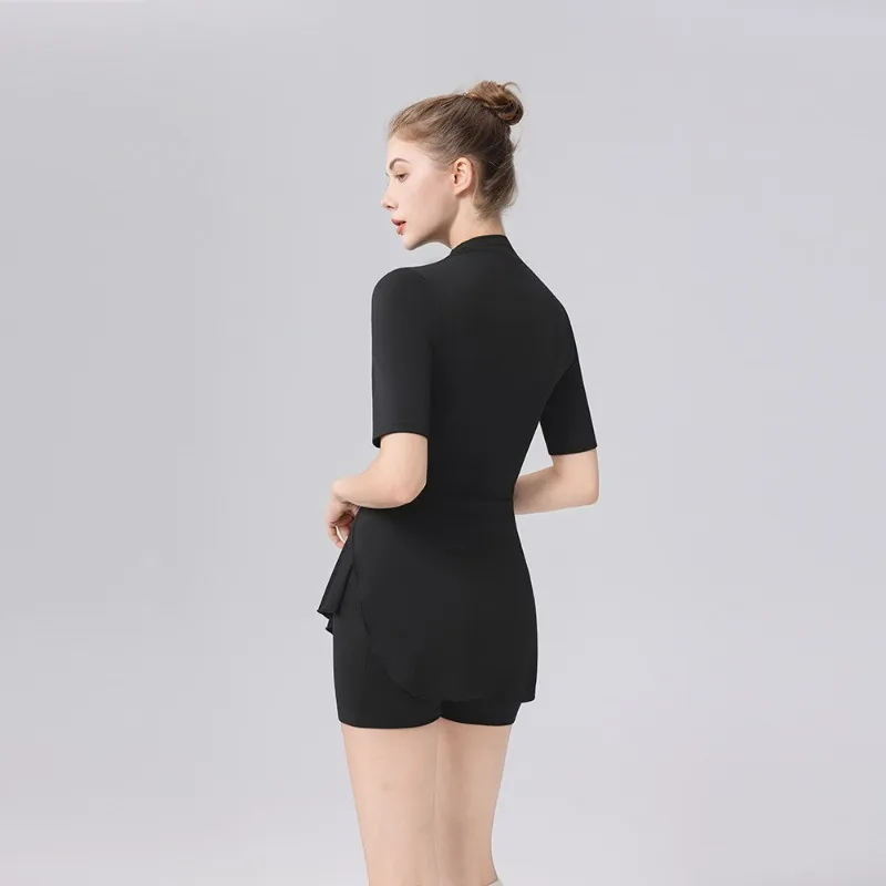 Streetwear Stand-collar Tennis Golf Dress High Waist Slim Athletic Yoga Dance Dress for Gym Workout Casual with Built-in Shorts