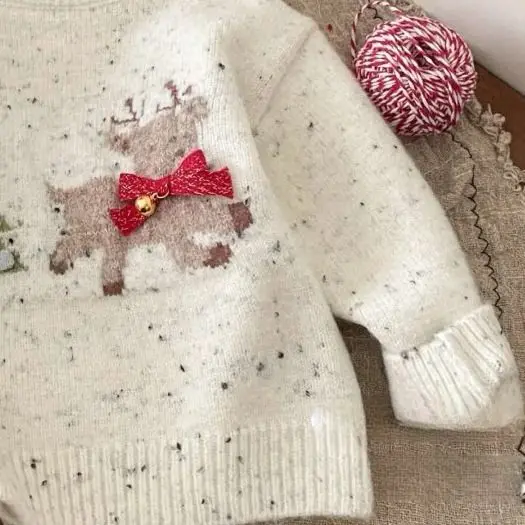 Childrens Sweater Knitted Cartoon Keep Warm Thicken Christmas Clothes 2024 Winter New Style Baby Girls Sweater Coats