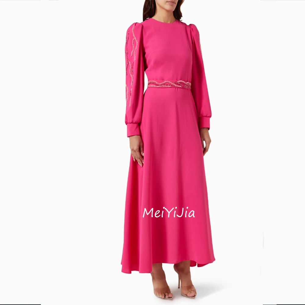 

Meiyijia Evening Dress Long Sleeves Sash Ankle-Length O-Neck Ruffle Saudi Arabia Sexy Evening Birthday Club Outfits Summer 2024