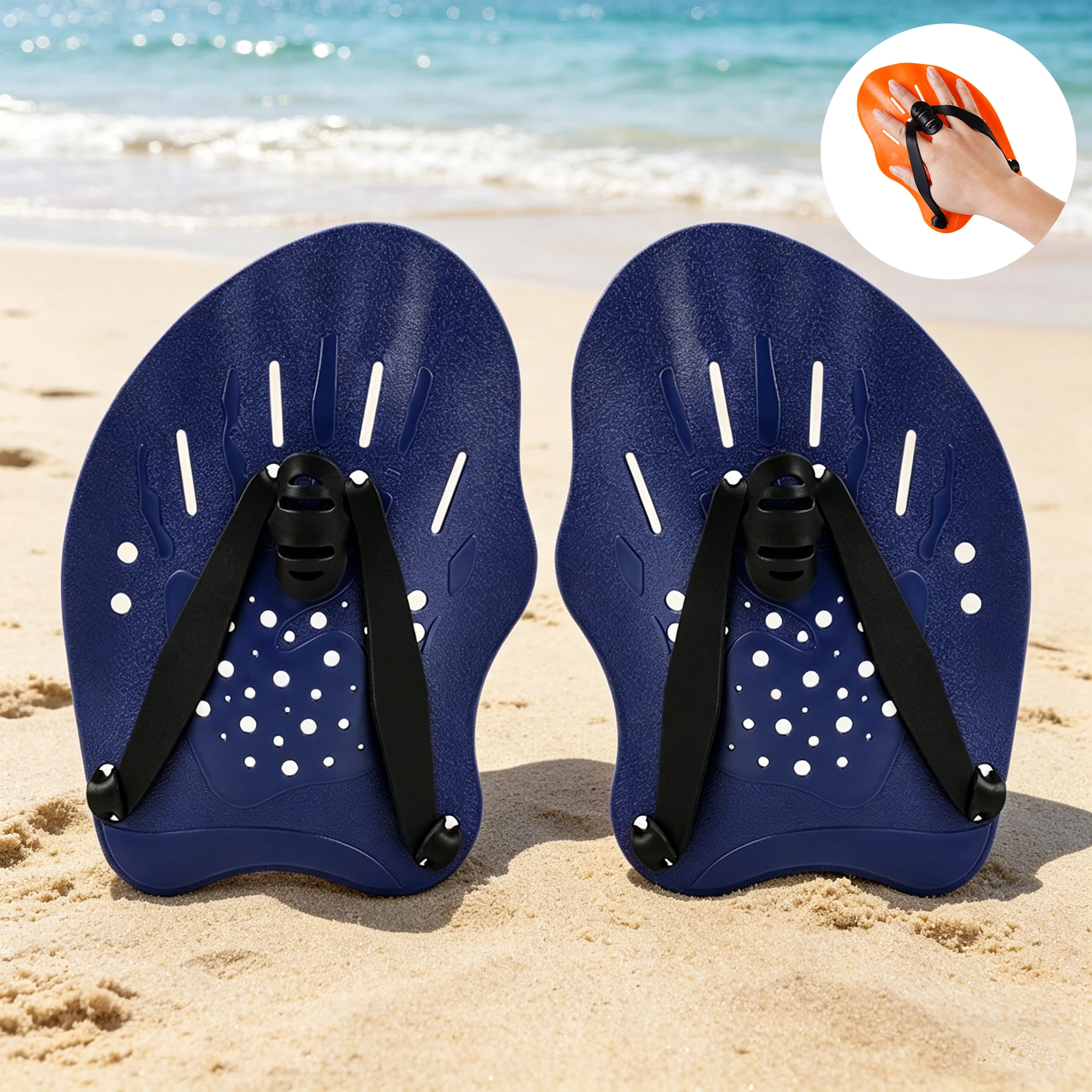 1 Pair Swimming Training Hand Paddles, Swimming Training Freestyle Breaststroke Hand Fins with Adjustable Straps