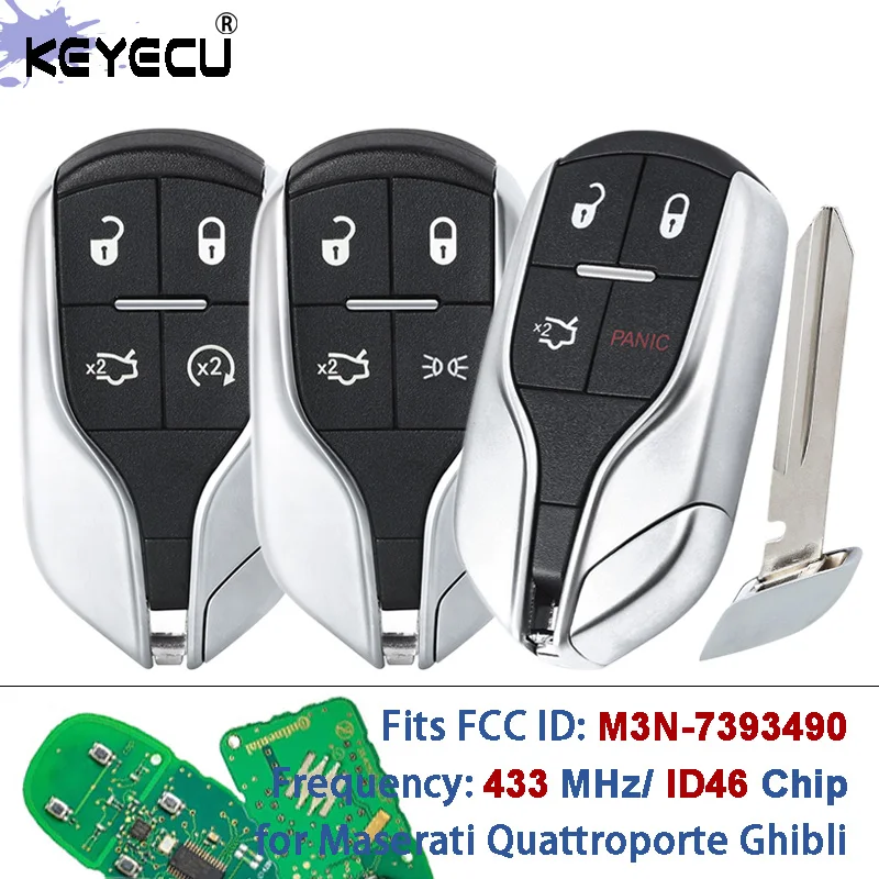 

KEYECU FCC ID: M3N-7393490 434 МГц PCF7953 ID46 чип 5 кнопок умный дистанционный брелок для Maserati Quattroporte Ghibli 2012-2021