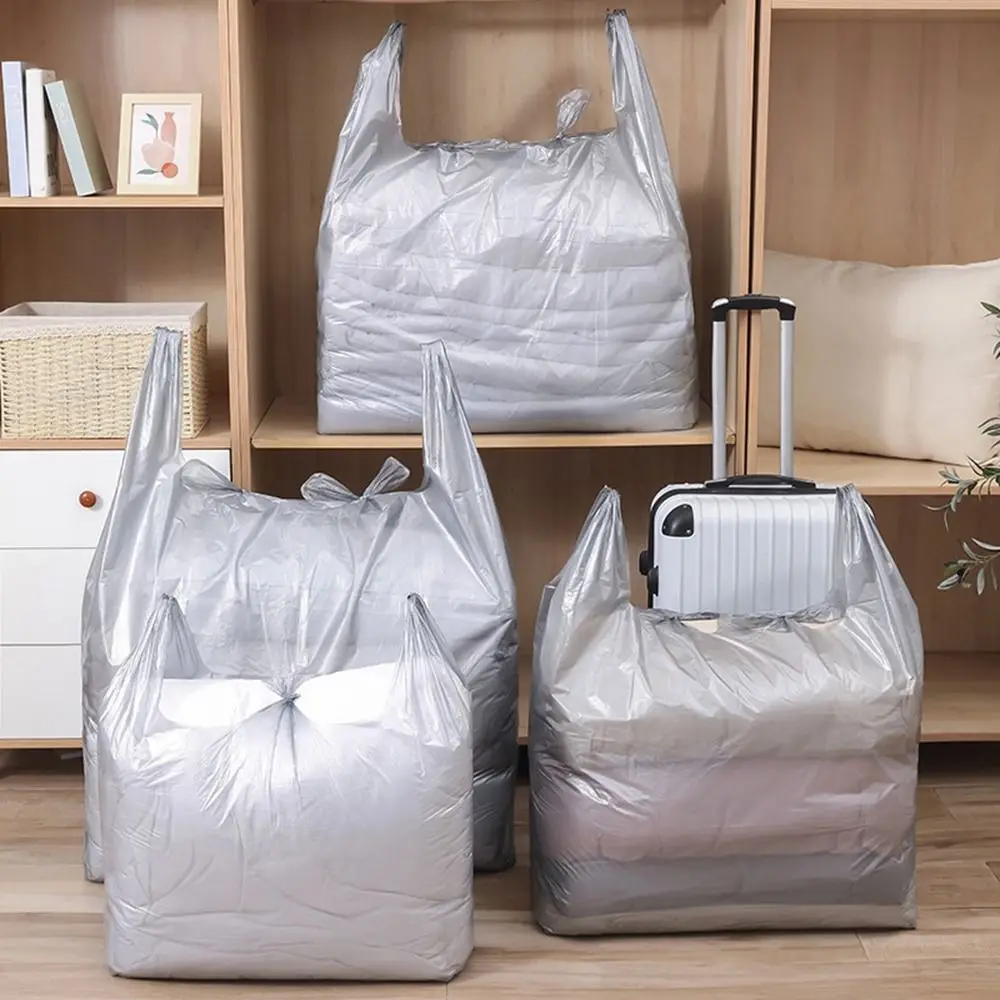 

10Pcs Plastic Moving Packing Bag Silver Grey Extra Thick Luggage Clothes Storage Bag Dust-Proof with Handle