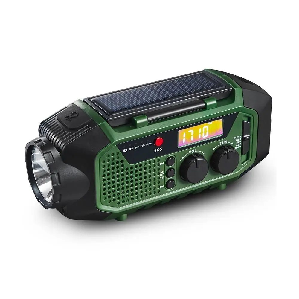

USB Charger Solar Power Emergency Radio with Flashlight TF Card AM/FM/WB Radio SOS Alarm Power Bank Bluetooth Speaker for Home