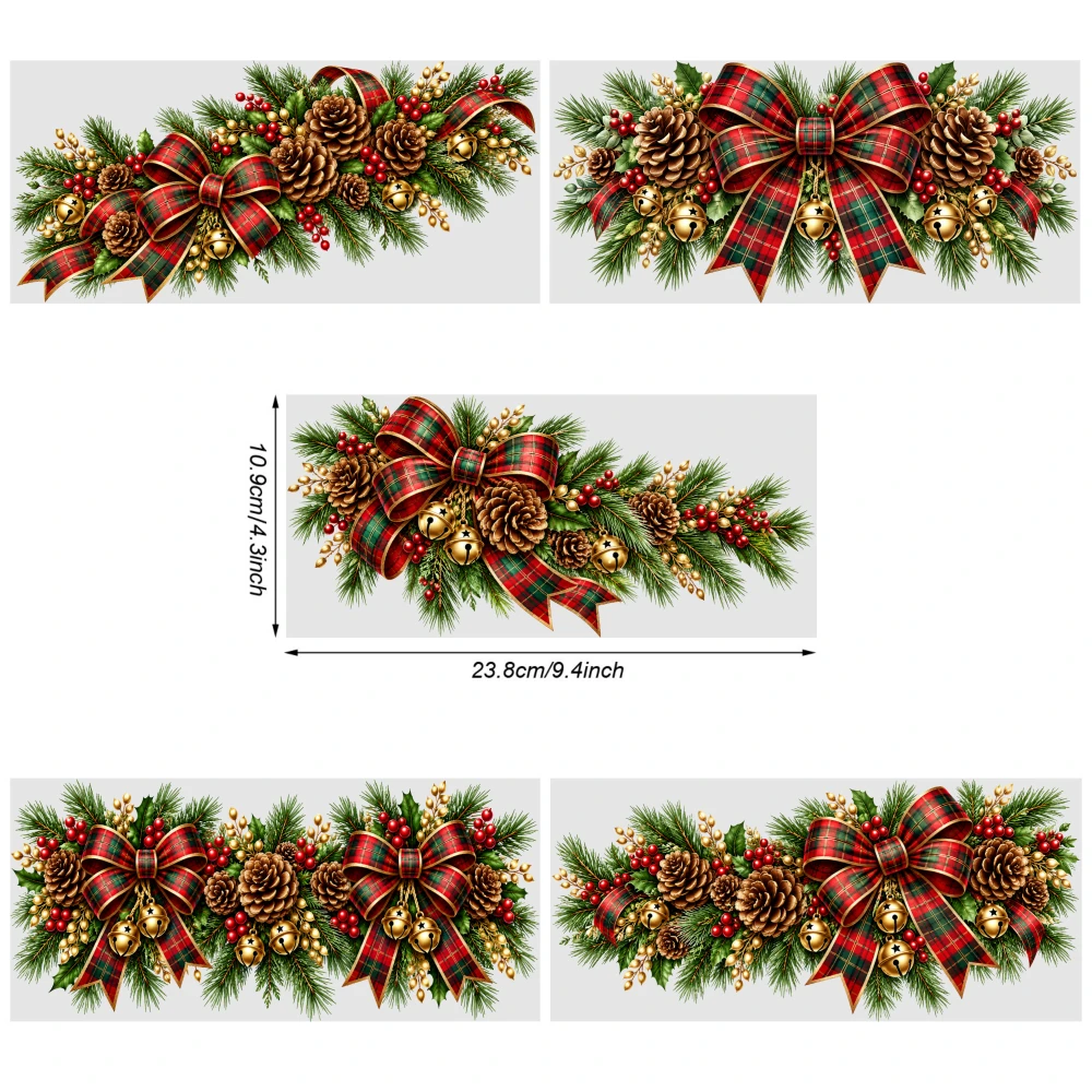 5 Sheets Christmas Pinecone Plaid Bow Pattern UV DTF Stickers DIY Water Bottle Glass UV DTF Transfer Stickers for Glass Cups