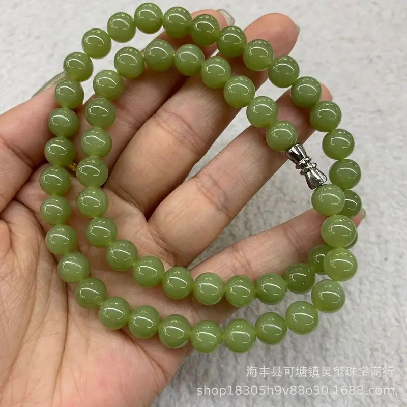 Hetian Jade Green-Yellow Mother-Of-Pearl Multi-Loop Bracelet Accessories Loose Buddhist Beads Pendants Jewelry
