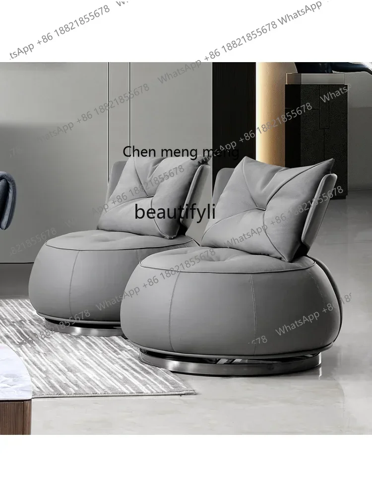 cc182R11 Nordic Single-Seat Sofa Chair Modern Chic Style 360 ° Rotating Cushion Leather Lounge Chair Chair First Layer Cowhide