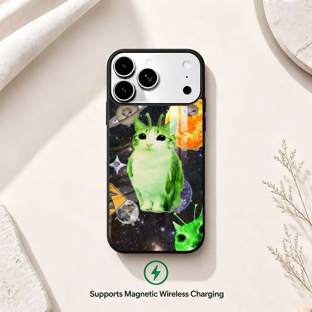 Funny Cute alien cat  Phone Case For iPhone17,16,15,14,13,12,11 Plus,Pro Supports Magnetic Wireless Charging