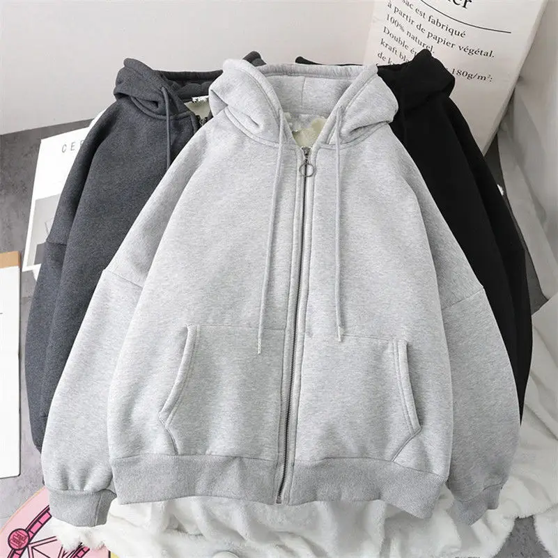 Autumn Winter Fleece Zipper Sweatshirt Jacket Women Clothing Oversized Coats Warm Long Sleeve Cardigan Sports Outdoor Sweatshirt