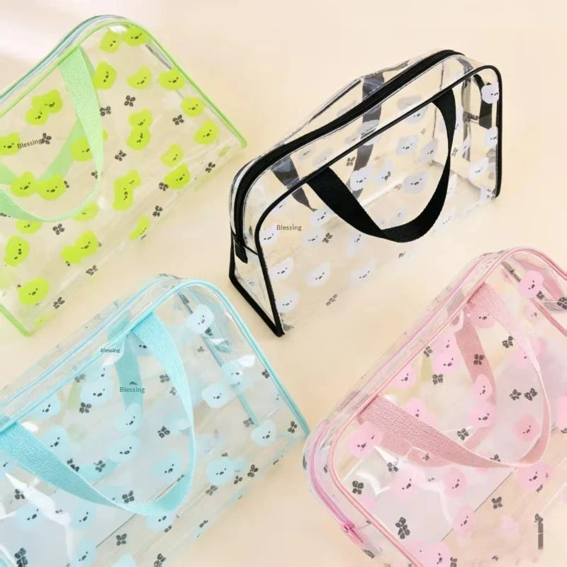 【M】1Pcs Portable Cosmetic Organizer Large Capacity Transparent PVC Printed Toiletry Bag Travel Toiletry Make Up Bag