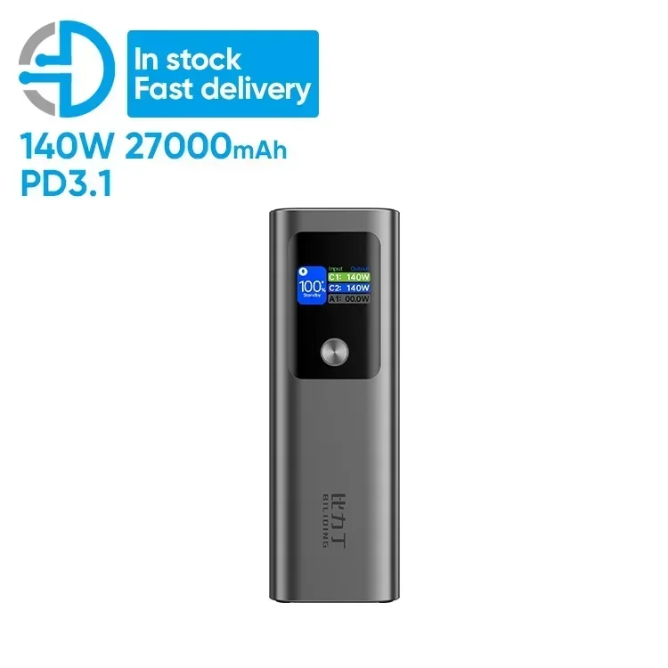 

27000mah high capacity power bank PD 140W super fast charge powerbank TFT smart display 3 ports portable laptop power bank