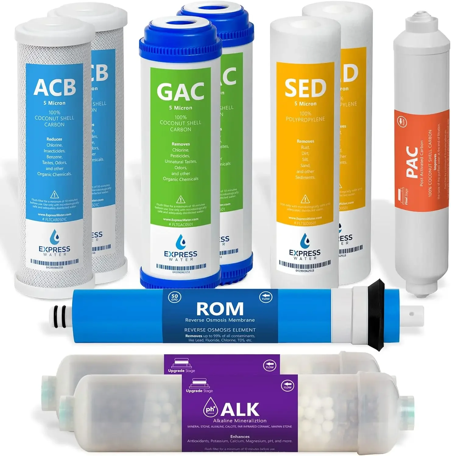 Ensemble de filtres de rechange pour système d'osmose des barrage alcalines, 10 livres avec membrane RO 50 GPD, 10 pouces, 1 an d'eau