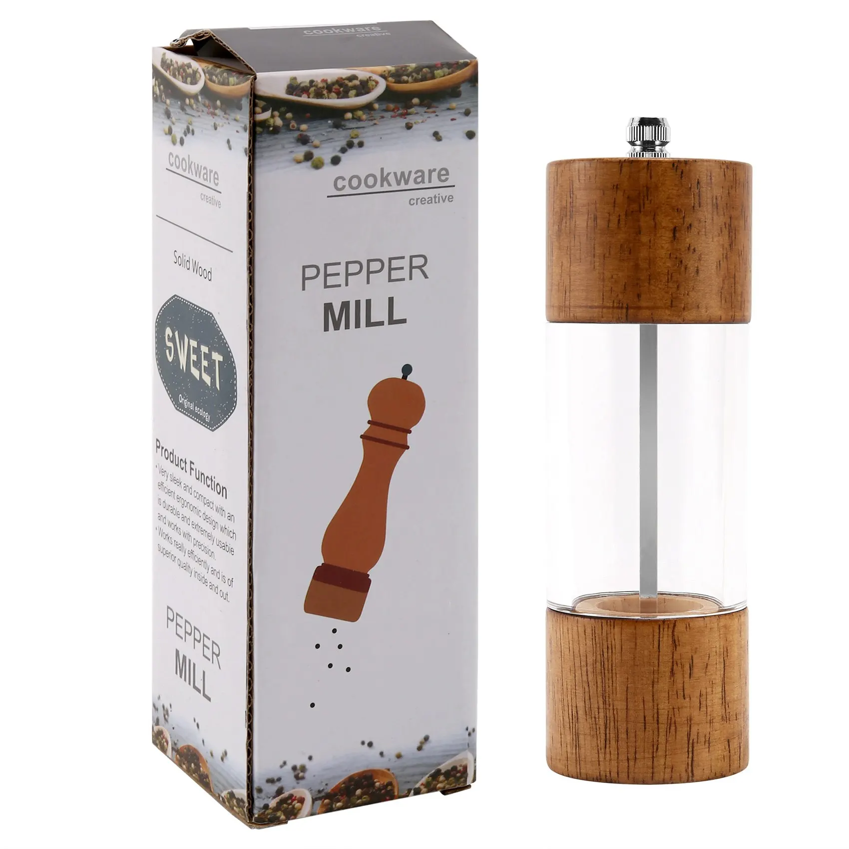 A67K-Pepper Grinder Transparent Pepper Mill Salt Grinding Core Multipurpose Seasoning Bottle Cruet