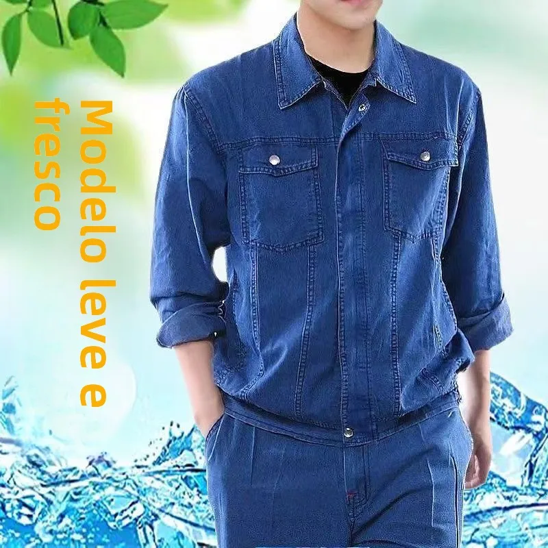 軽量長袖ジーンズ作業服男性用夏通気性快適な長ズボン作業服工場ワークショップ