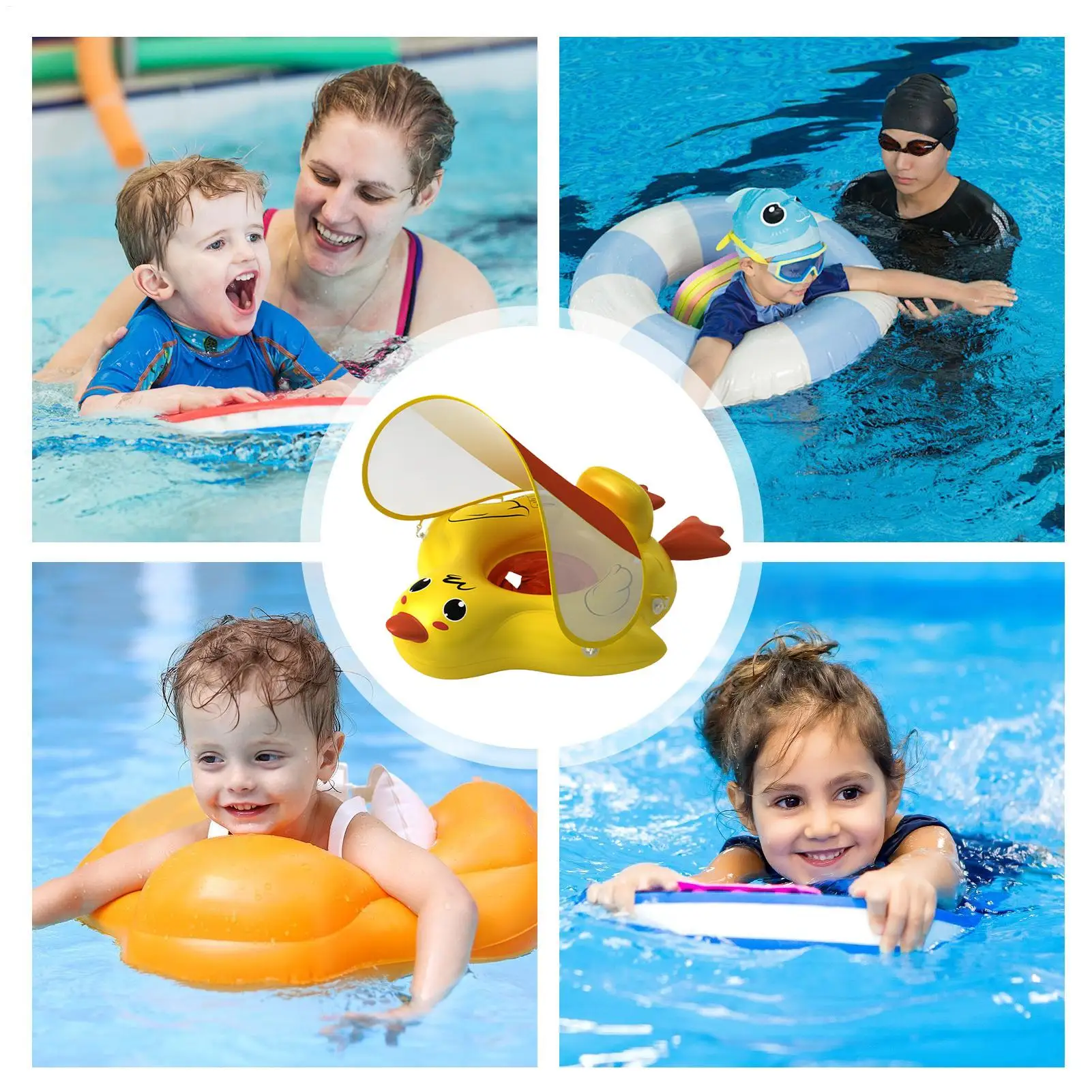 

Removable sunshade canopy swimming float cute duck sunshade canopy non-slip crotch design baby float for Boys Girls Outdoor